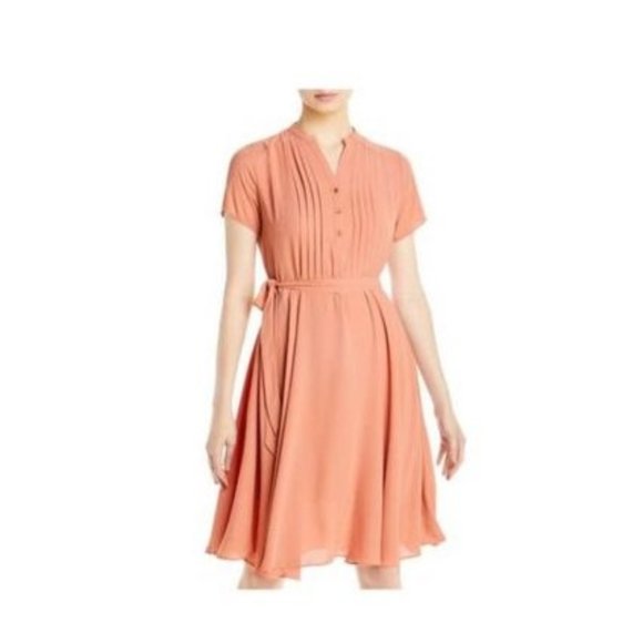 NANETTE LEPORE  PIN TUCK CORAL SHIRT DRESS SIZE 8 - Picture 1 of 8